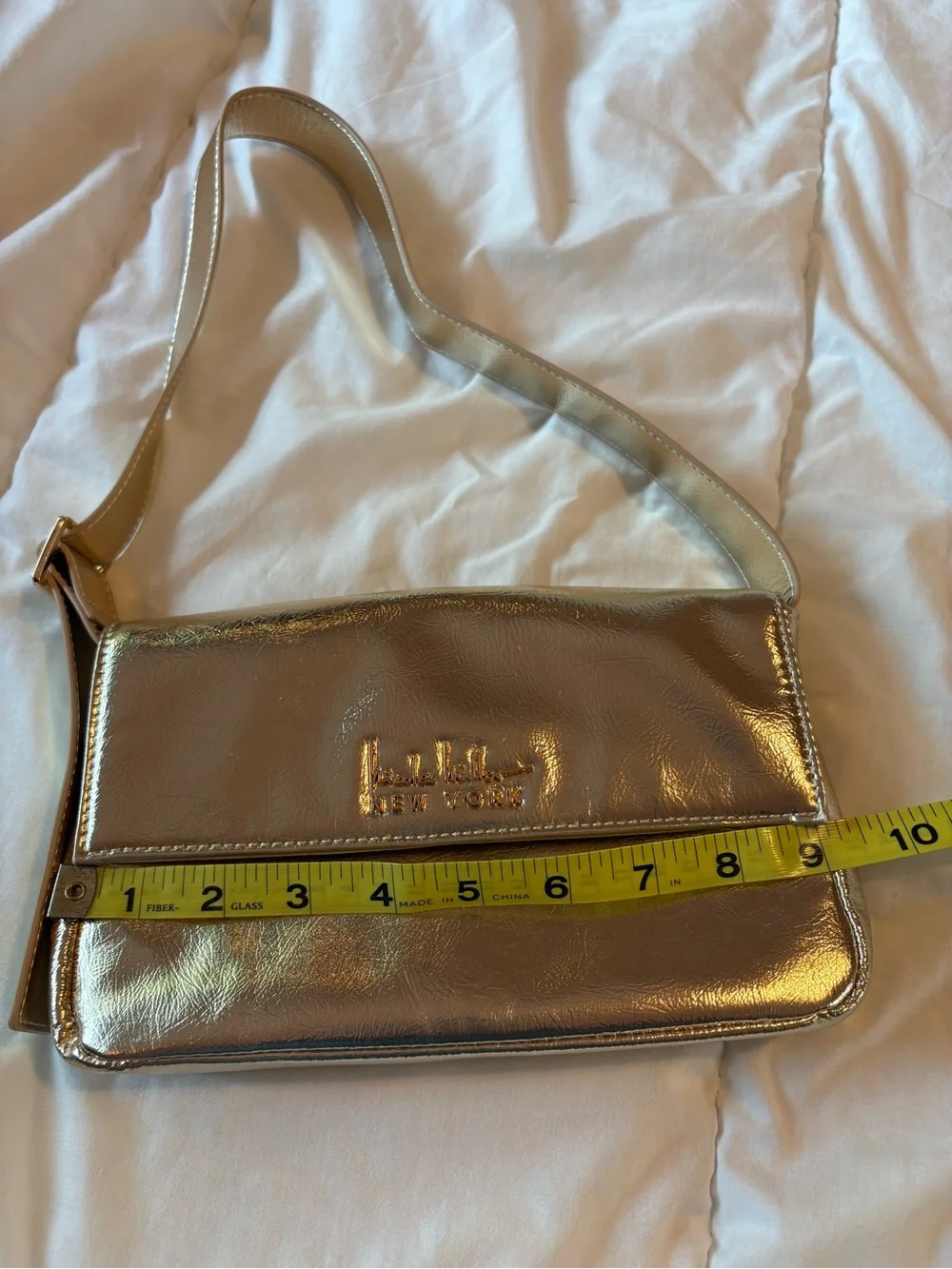 Nicole Miller Metallic Gold Shoulder Bag with Flap